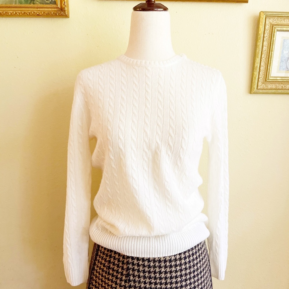 J. Crew Italian Cashmere Mini Cable Knit Sweater Pearly Button Shoulder